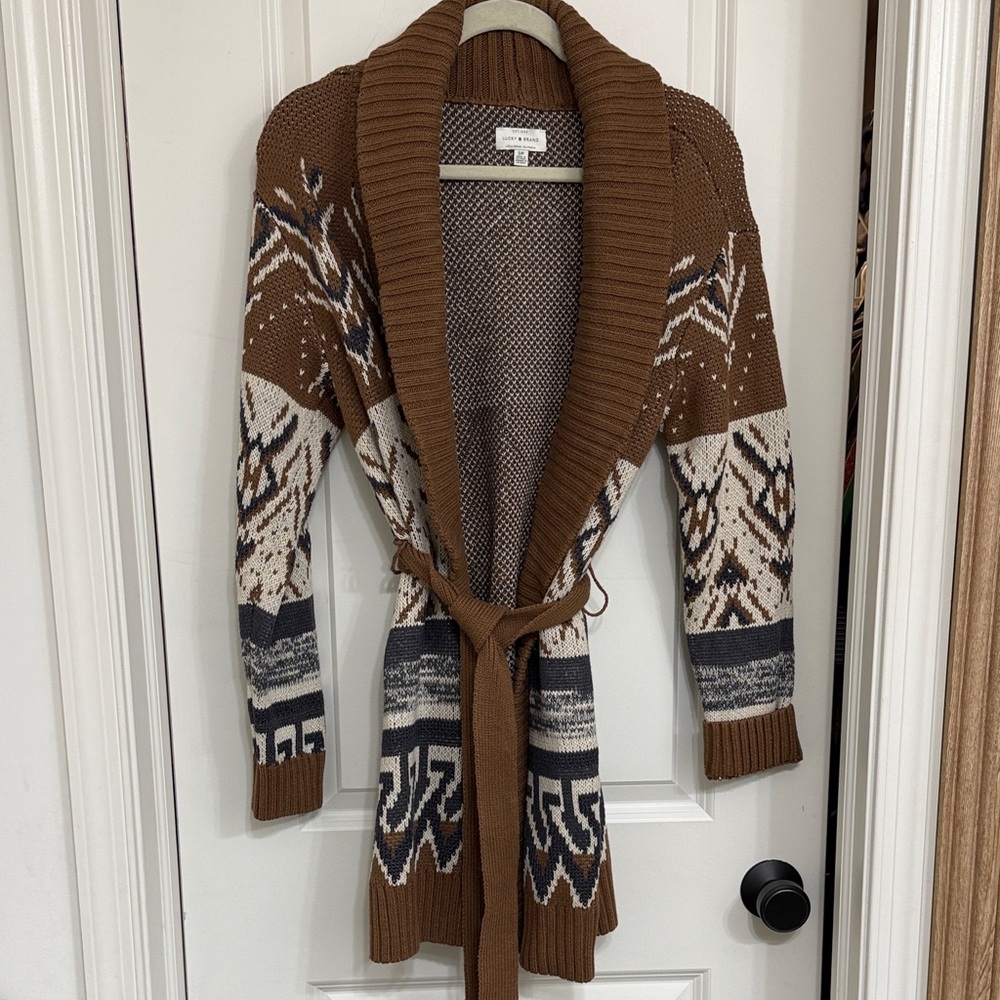 Lucky Brand Brown and Cream Patterned Cardigan